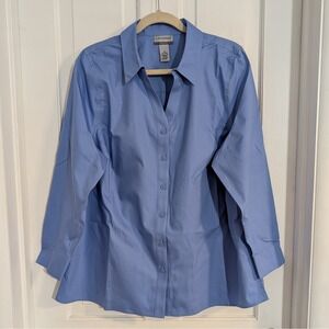 Catherines Womens Button Up Top Blouse SIZE 0X 14/16W Minimal Lightweight Blue